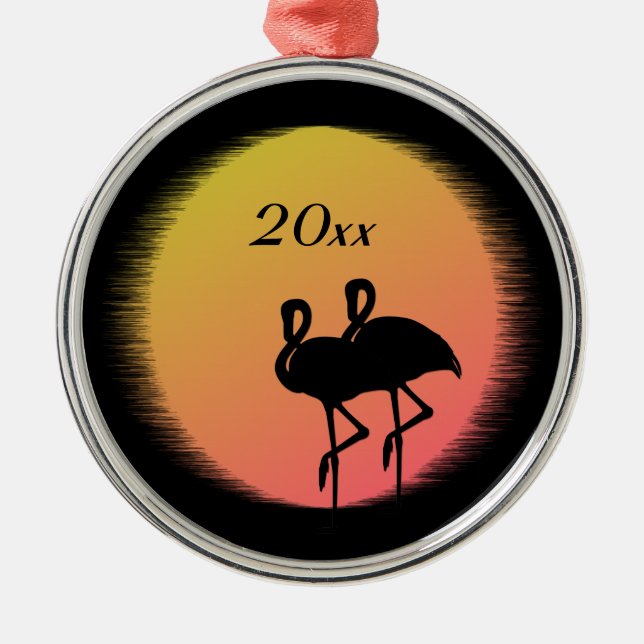 Sunset Flamingos Metal Ornament (Front)