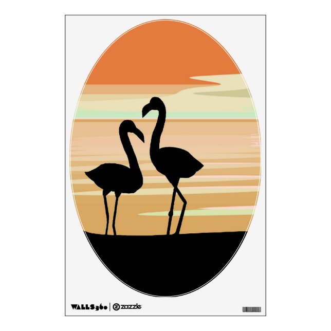Sunset Flamingos Oval Wall Decal (Front)