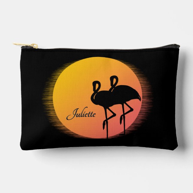 Sunset Flamingos Personal with Name Accessory Pouch (Front)