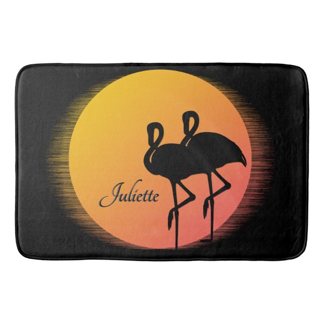 Sunset Flamingos Personal with Name Bath Mat (Front)