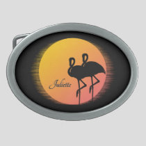 Sunset Flamingos Personal with Name Belt Buckle