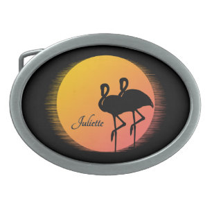 Sunset Flamingos Personal with Name Belt Buckle