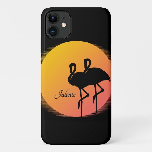 Sunset Flamingos Personal with Name Case-Mate iPhone Case (Back)