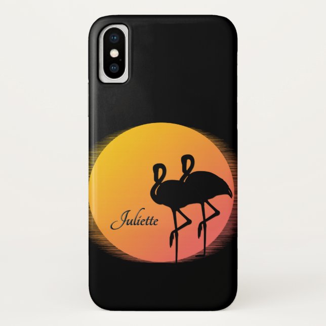 Sunset Flamingos Personal with Name Case-Mate iPhone Case (Back)