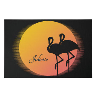 Sunset Flamingos Personal with Name Faux Canvas Print