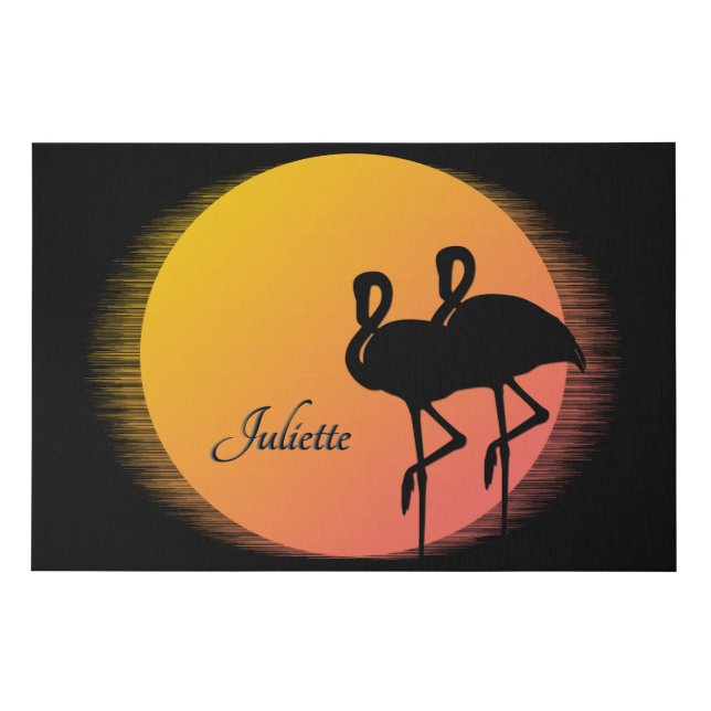 Sunset Flamingos Personal with Name Faux Canvas Print (Front)