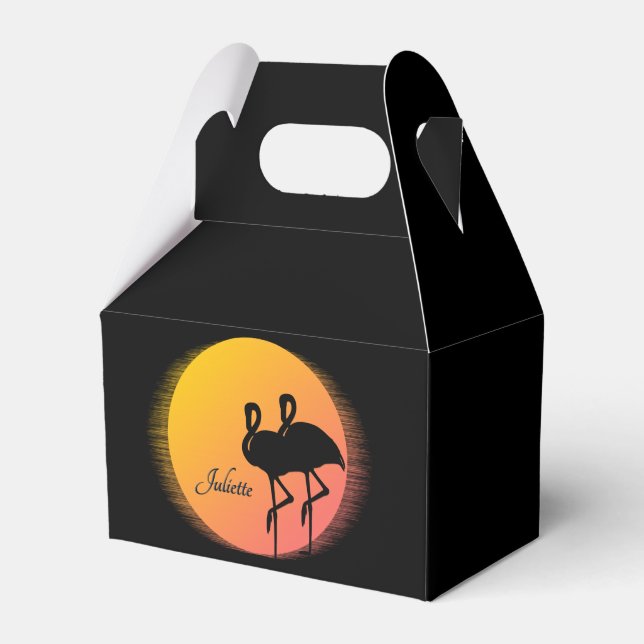 Sunset Flamingos Personal with Name Favor Boxes (Front Side)