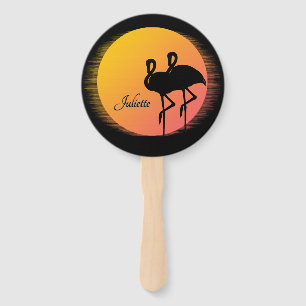 Sunset Flamingos Personal with Name Hand Fan