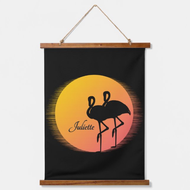 Sunset Flamingos Personal with Name Hanging Tapestry (Front)
