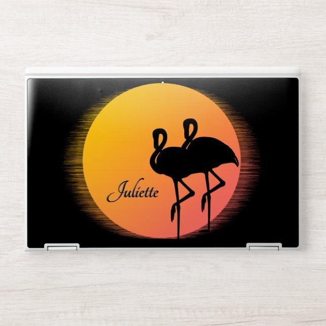 Sunset Flamingos Personal with Name HP Laptop Skin (Front)