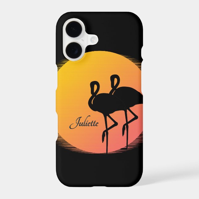 Sunset Flamingos Personal with Name Iphone Case (Back)