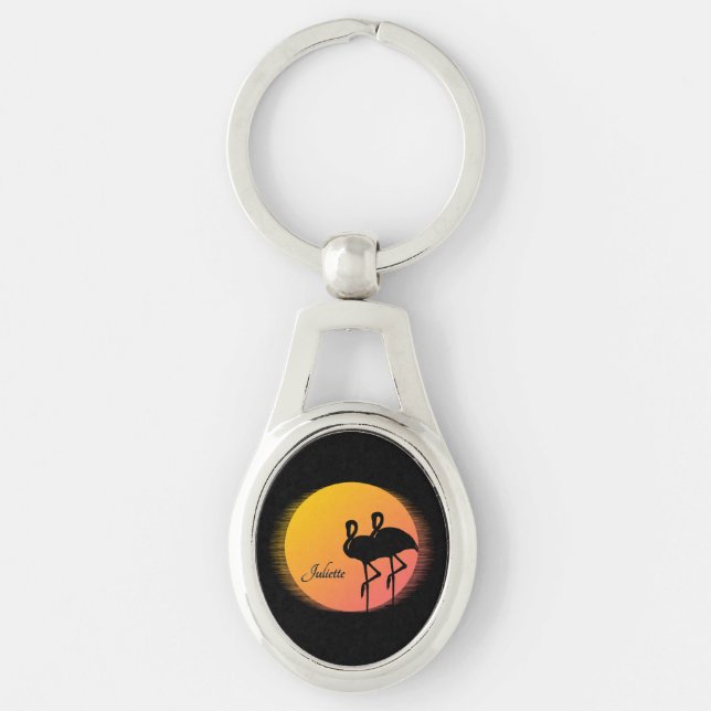 Sunset Flamingos Personal with Name Keychain (Front)