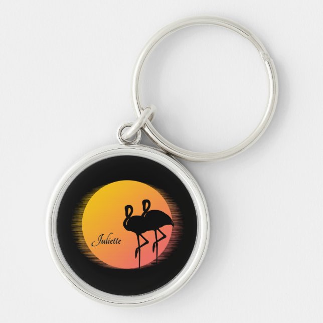 Sunset Flamingos Personal with Name Keychain (Front)