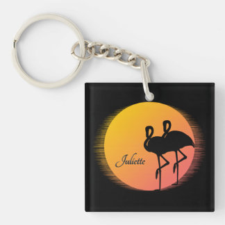 Sunset Flamingos Personal with Name Keychain