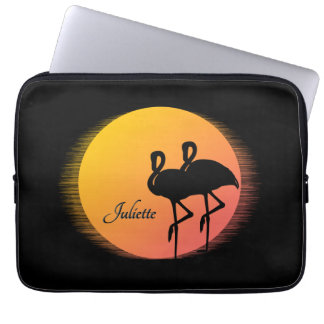 Sunset Flamingos Personal with Name Laptop Sleeve
