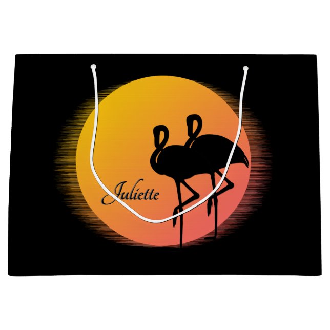 Sunset Flamingos Personal with Name Large Gift Bag (Front)