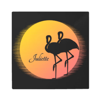 Sunset Flamingos Personal with Name Metal Print