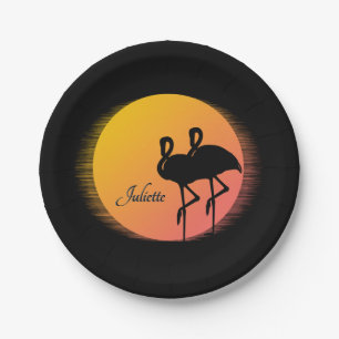 Sunset Flamingos Personal with Name Paper Plates