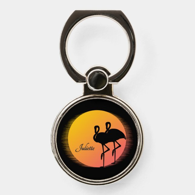 Sunset Flamingos Personal with Name Phone Ring Stand (Front)