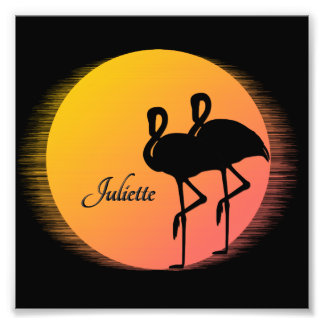 Sunset Flamingos Personal with Name Photo Print