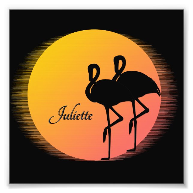 Sunset Flamingos Personal with Name Photo Print (Front)