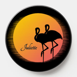 Sunset Flamingos Personal with Name PopSocket