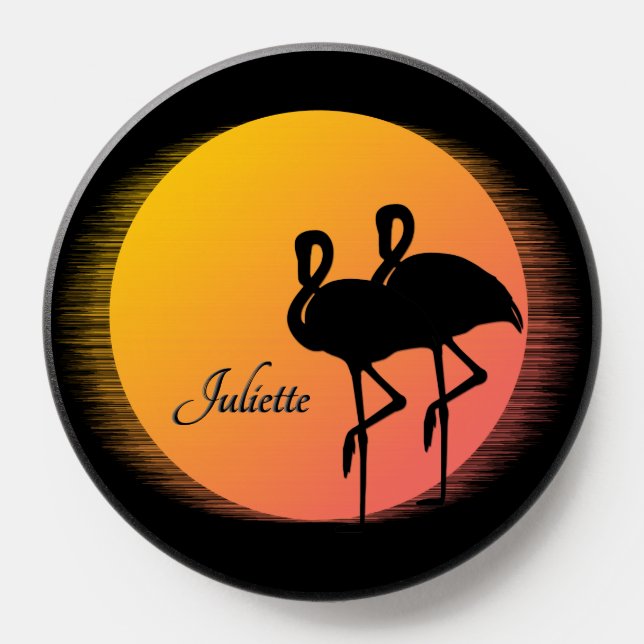 Sunset Flamingos Personal with Name PopSocket (Popsocket)