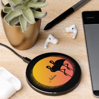 Sunset Flamingos Personal with Name Wireless Charger