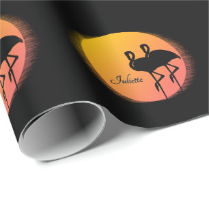 Sunset Flamingos Personal with Name Wrapping Paper