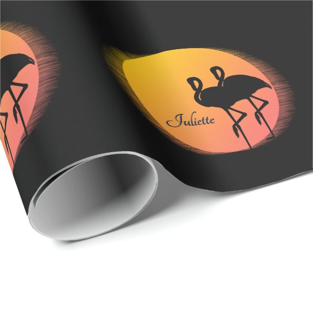 Sunset Flamingos Personal with Name Wrapping Paper (Roll Corner)