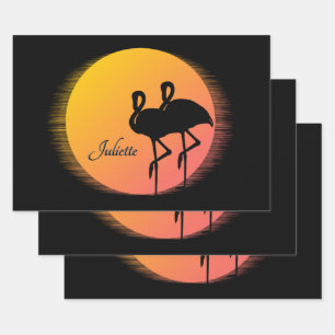 Sunset Flamingos Personal with Name Wrapping Paper Sheets