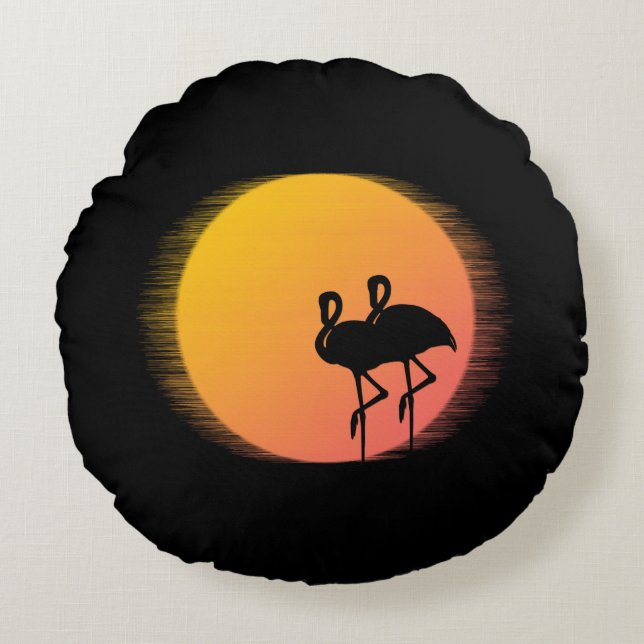 Sunset Flamingos Round Pillow (Front)