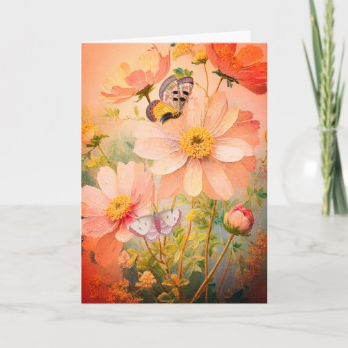 Sunset Flowers with Butterflies Mothers Day Holiday Card