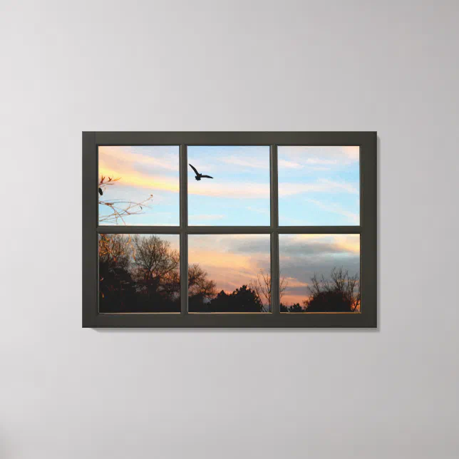 Sunset Flying Bird Black Fake Window Illusion Canvas Print | Zazzle
