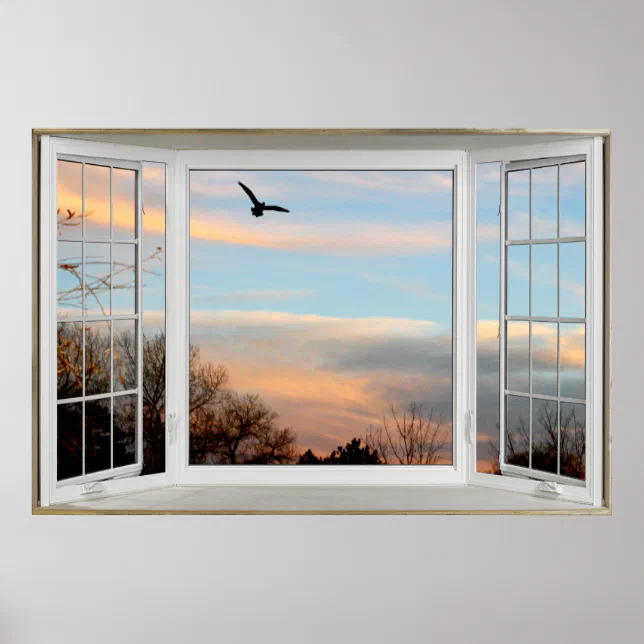 Sunset Flying Bird Fake Window Illusion Poster | Zazzle