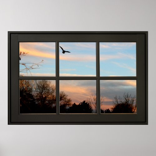 Sunset Flying Bird Faux Window Illusion Poster