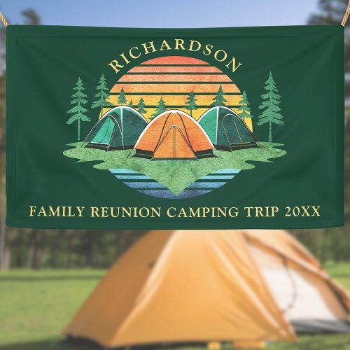 Sunset Forest Camping Green Custom Family Reunion Banner