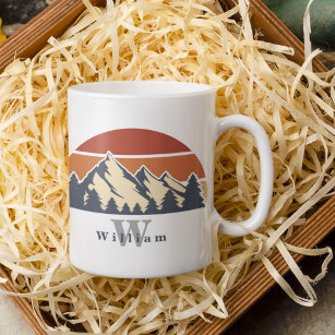 Sunset Forest Drawing Beautiful Monogram Hiker Coffee Mug