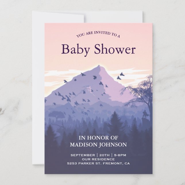 Sunset Forest Mountain Baby Shower Invitation (Front)