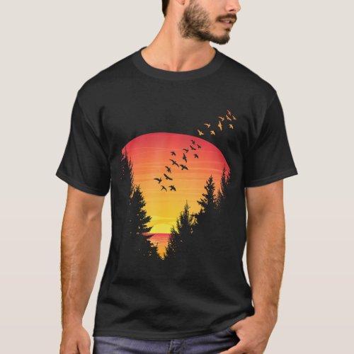Sunset Forest Nature Pine Tree Camping Summer T_Shirt