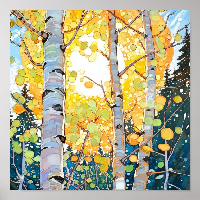 Sunset Forest Watercolor Painting Poster (Front)