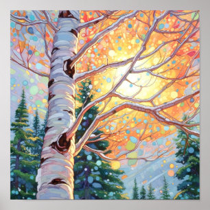 Sunset Forest Watercolor Painting Poster