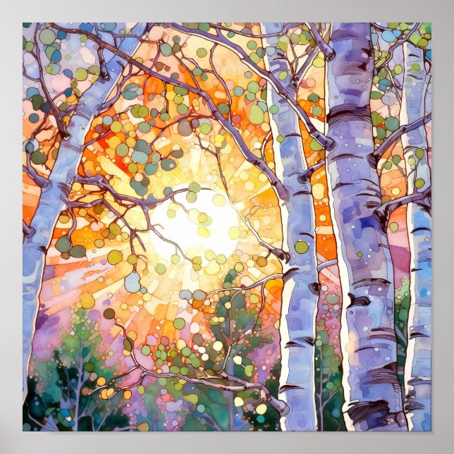 Sunset Forest Watercolor Painting Poster (Front)