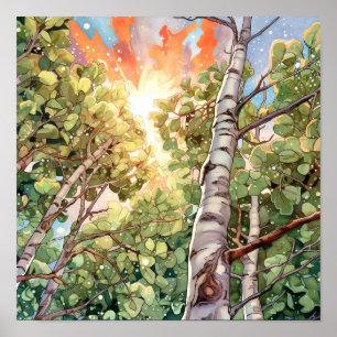 Sunset Forest Watercolor Painting Poster