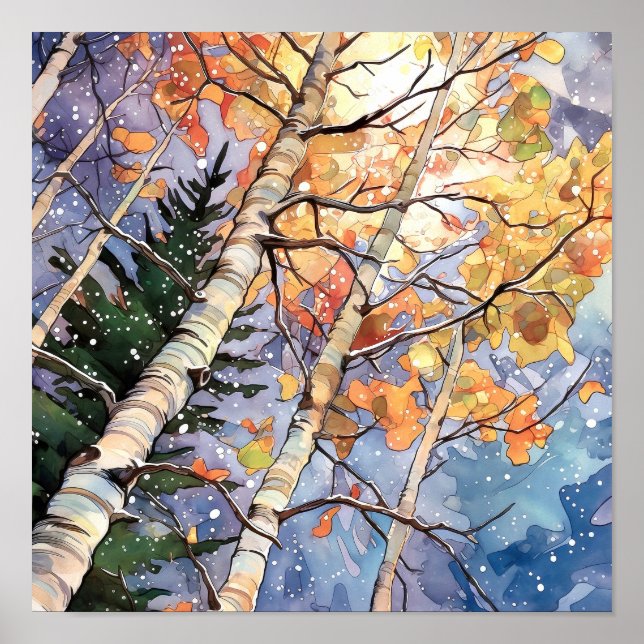 Sunset Forest Watercolor Painting Poster (Front)