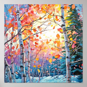 Sunset Forest Watercolor Painting Poster