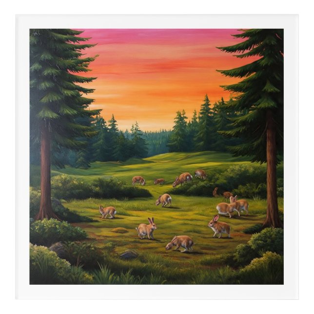 "Sunset Forest Whispers – Tranquil Rabbit Meadow" Acrylic Print (Front)