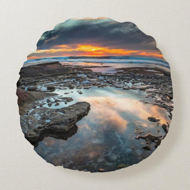 Sunset from the tide pools round pillow (Front)