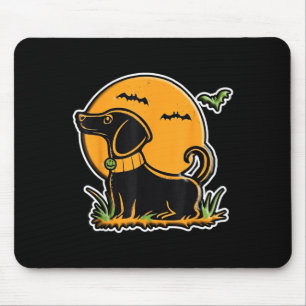 Sunset Full Moon Black Dog Lab Dachshund Halloween Mouse Pad