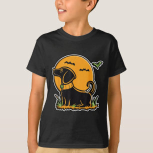 Sunset Full Moon Black Dog Lab Dachshund Halloween T-Shirt